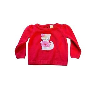 Girls Embroidered Cat Sweater - Valentine Cutie - Big Red